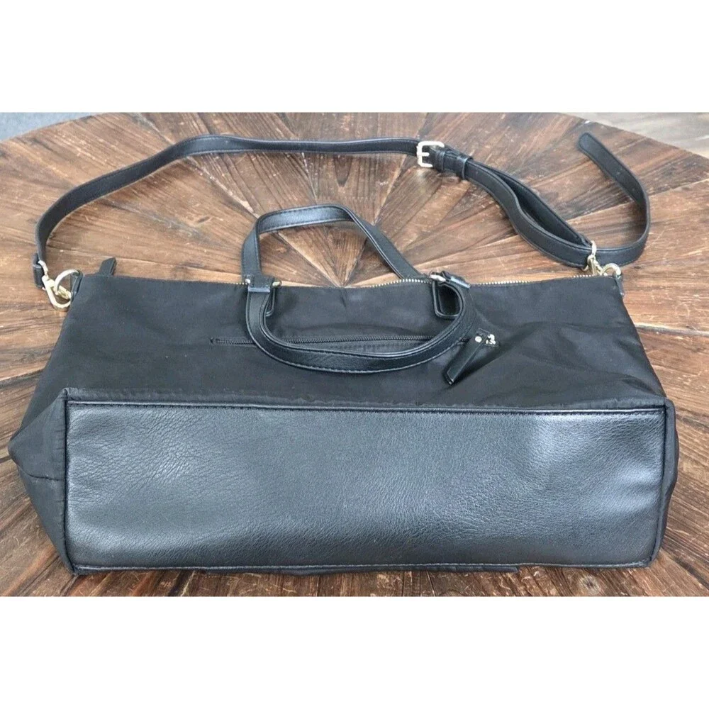 MAX STUDIO Black Satchel Top Handle Bag, Zip, Detachable Adjustable Strap, Gold